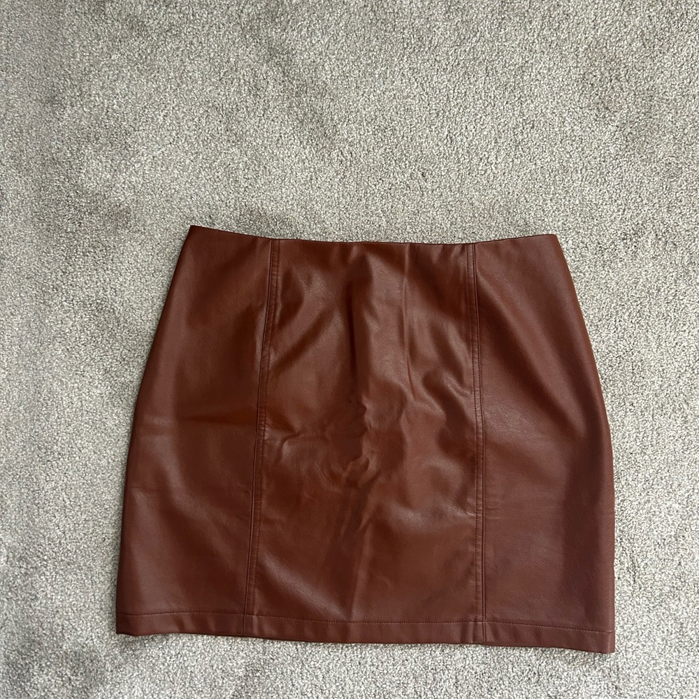 Brown Faux Leather Skirt